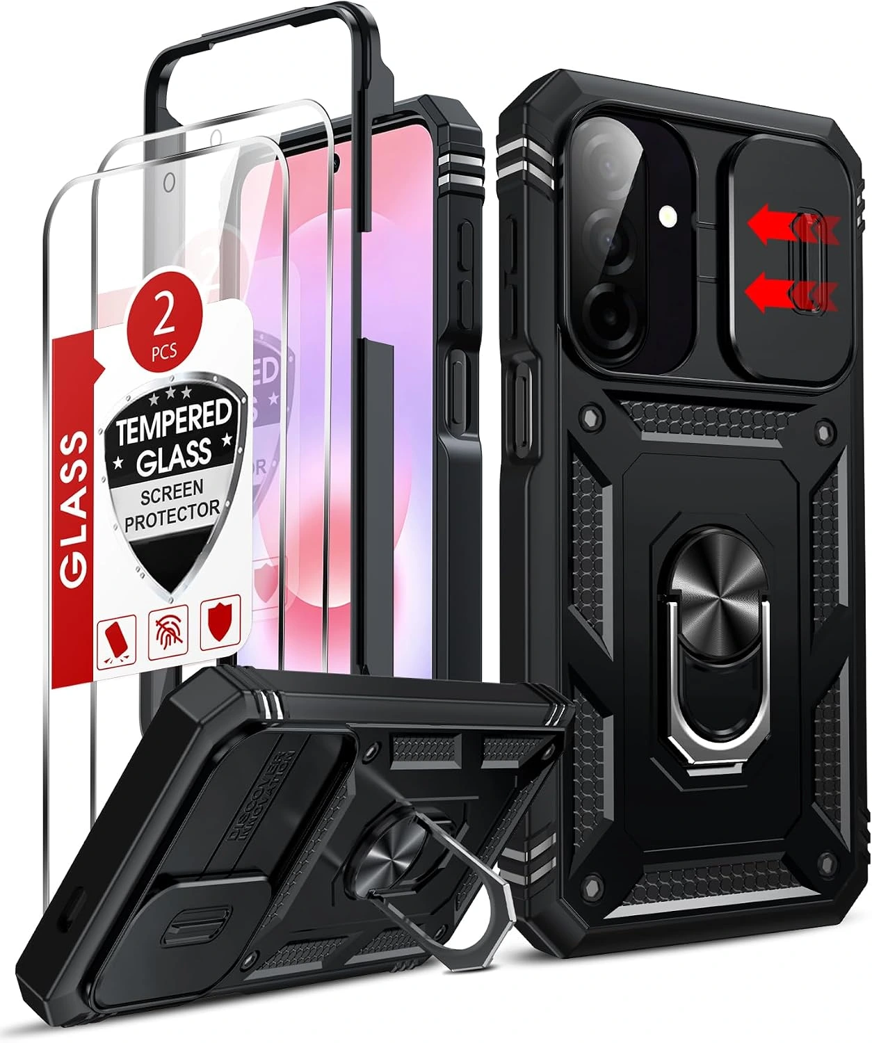 Samsung Galaxy A27 Phone Case Shockproof Military Grade Case and Kickstand with 2X Screen Protectors