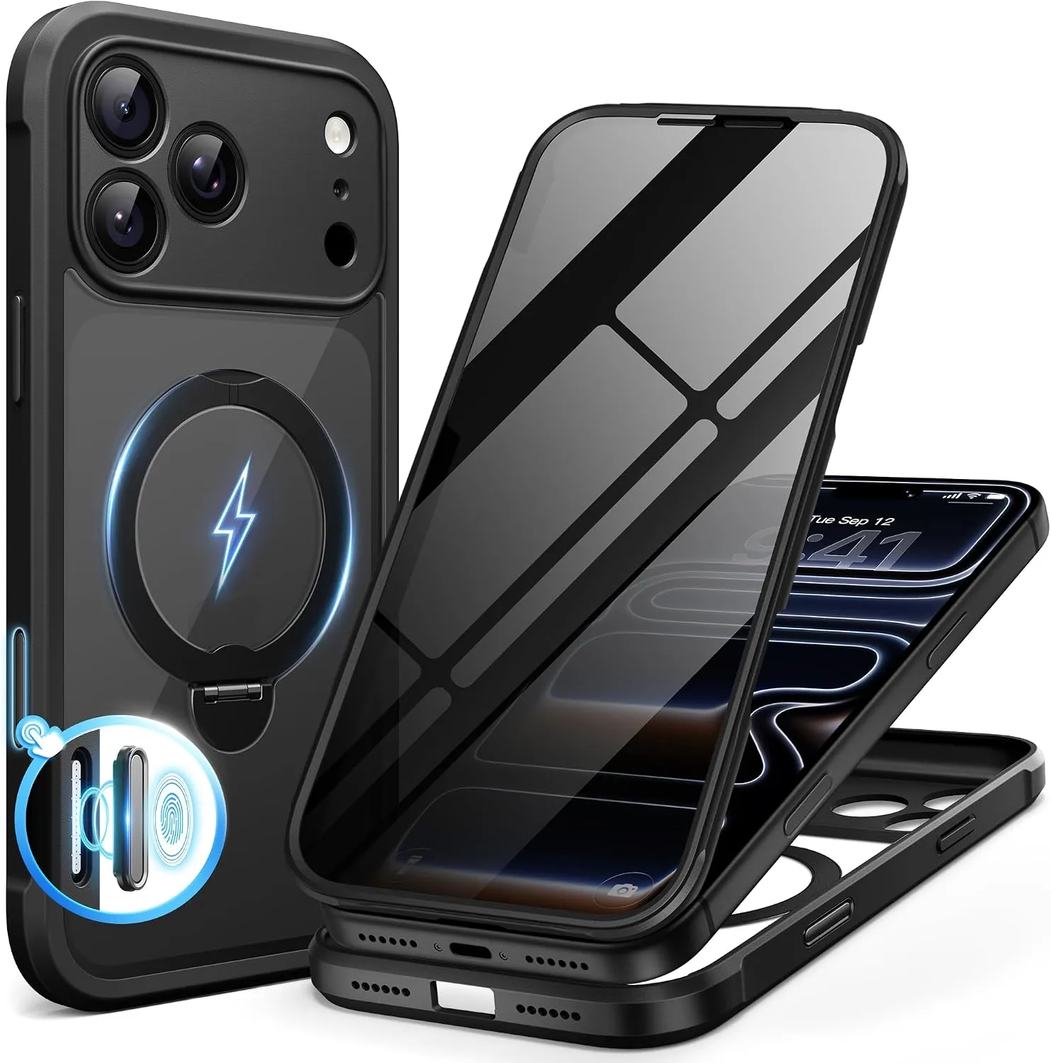 iPhone 17 Pro Case with Stand and Built in Privacy Screen Protector [Compatible with MagSafe] (Black)