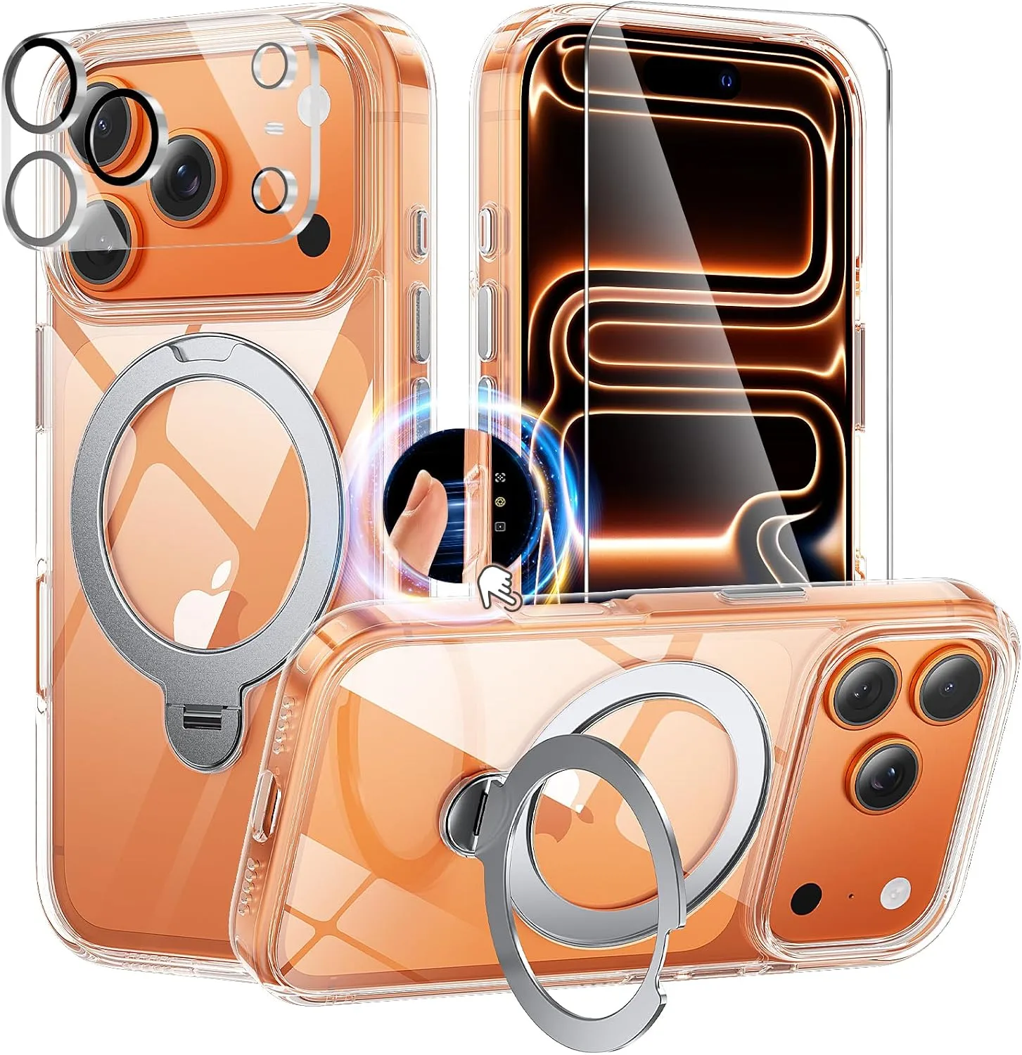 iPhone 17 Pro Max Phone Case [MagSafe Compatitble] 360°Ring Stand (clear) with Screen Protector