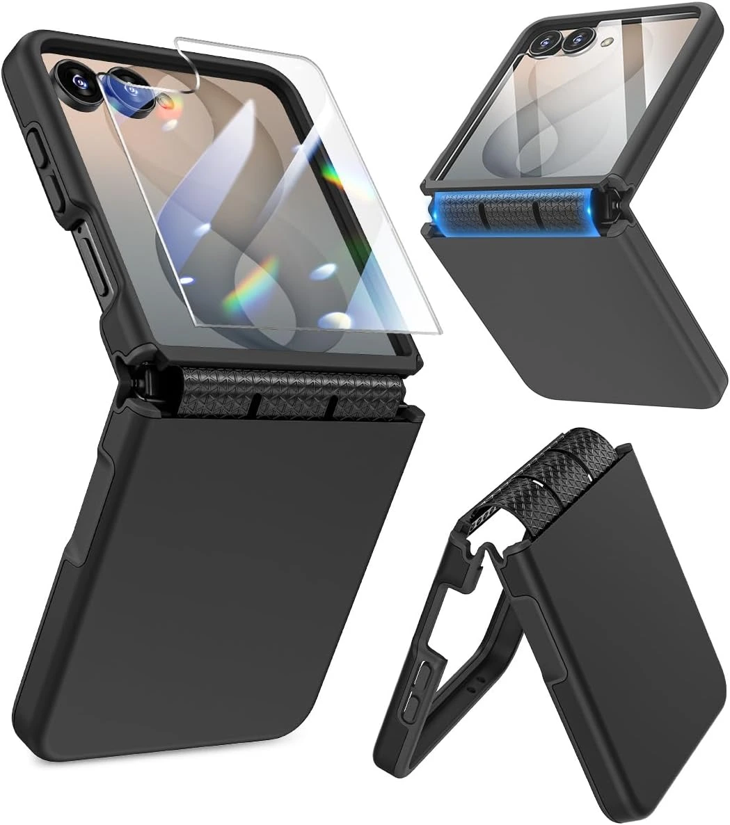 Samsung Galaxy Z Flip 8 & 7 Flexible Hinge Case/Cover with Kickstand and Removable Tempered Glass Screen Protector